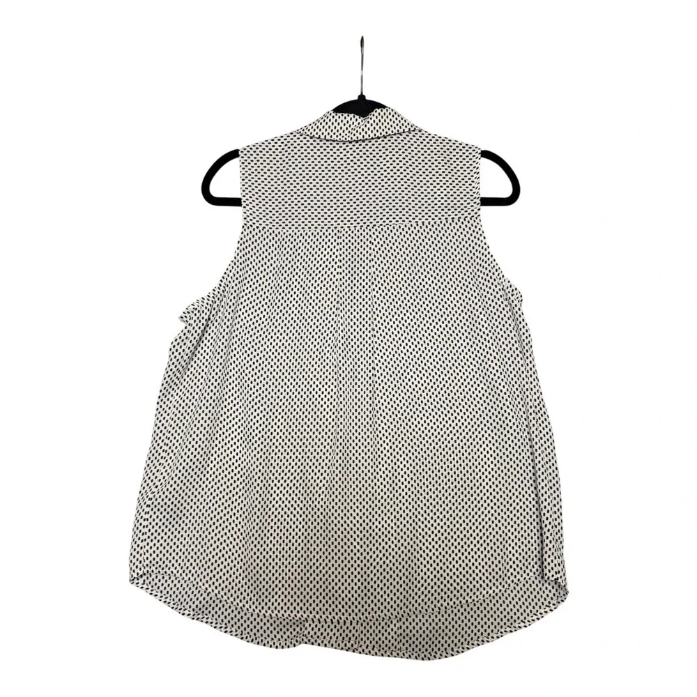 Who What Wear Womens Large Sleeveless Button Down Blouse Polka Dot White Black L